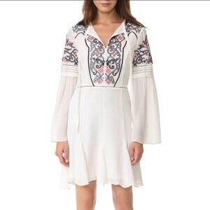 Parker Ivory Embroidered Silk Mini Molly Dress S